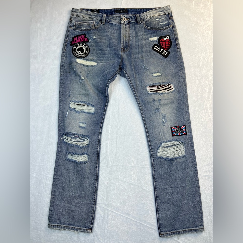 Cult of Individuality Rocked Slim Patches Jeans 38x33